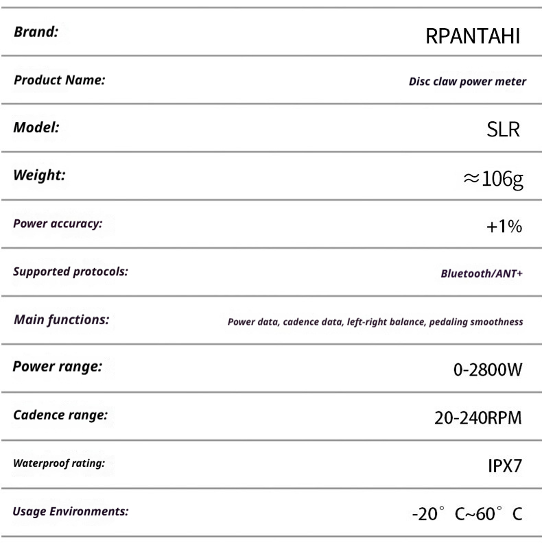 RPANTAHI SLR 제공 원본 사양표